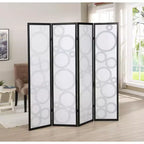4-Panel Wood Room Divider with Circle Pattern, Black