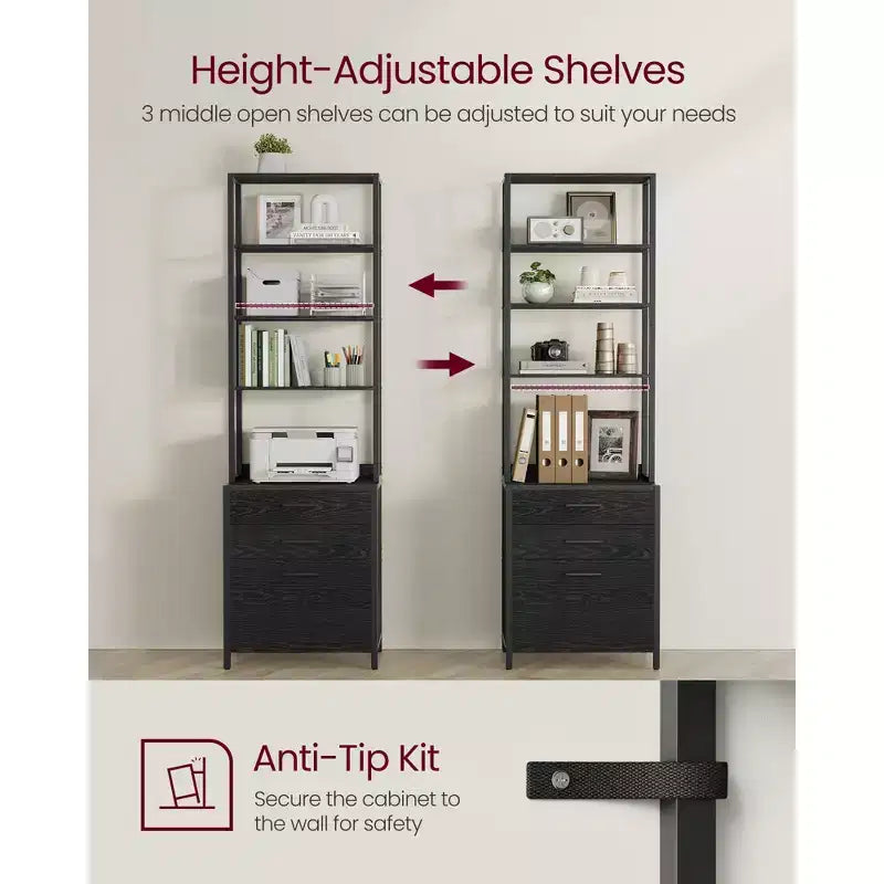 File Cabinet, Home Office Filing Cabinet with Height-Adjustable Open Shelves, 3 Drawers, for A4, Letter-Size Hanging File Folders, Steel Frame