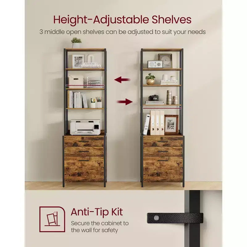 File Cabinet, Home Office Filing Cabinet with Height-Adjustable Open Shelves, 3 Drawers, for A4, Letter-Size Hanging File Folders, Steel Frame