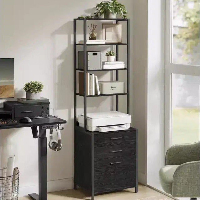 File Cabinet, Home Office Filing Cabinet with Height-Adjustable Open Shelves, 3 Drawers, for A4, Letter-Size Hanging File Folders, Steel Frame