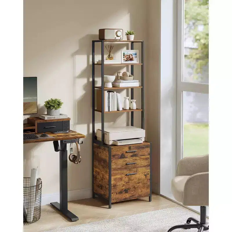 File Cabinet, Home Office Filing Cabinet with Height-Adjustable Open Shelves, 3 Drawers, for A4, Letter-Size Hanging File Folders, Steel Frame