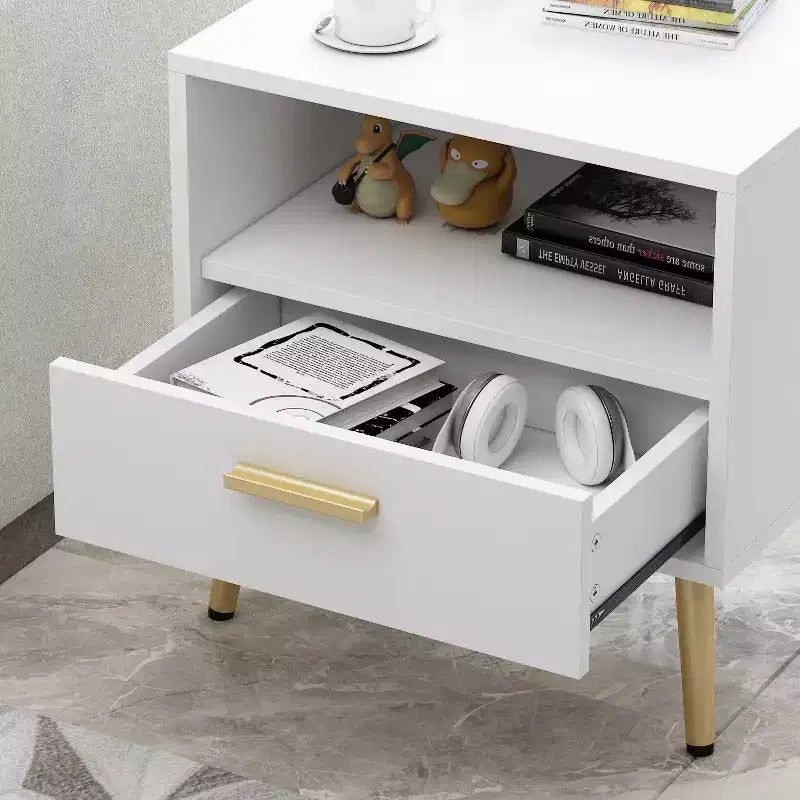 White High Footed Nightstand with Drawer Receiving Compartment