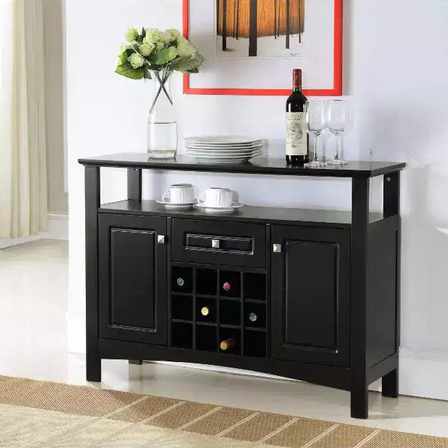 Kings Brand Furniture Syracuse Wood Buffet Wine Rack Display Cabinet, 12-Bottle Wine Rack Storage, Black