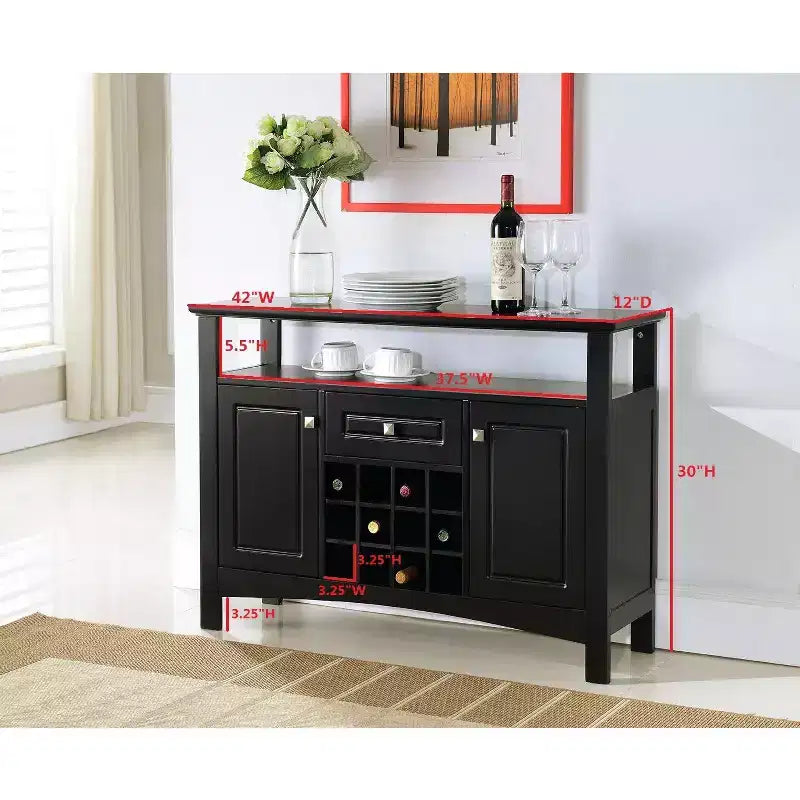 Wood Buffet Wine Rack Display Cabinet, 12-Bottle Wine Rack Storage, Black