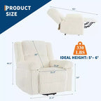 Corduroy Recliner Chair, Manual Recliner Sofa, Thick Padding, Side Pocket, 330Lbs Capacity, Recliner for Living Room, Bedroom, Home Theater, White