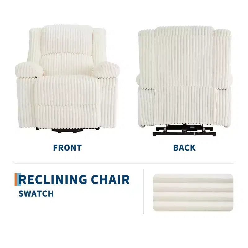 Corduroy Recliner Chair, Manual Recliner Sofa, Thick Padding, Side Pocket, 330Lbs Capacity, Recliner for Living Room, Bedroom, Home Theater, White