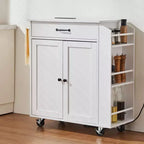 Kitchen Island Cart, 32 Mobile Carts with Storage Cabinet, Rolling Table with Power Outlet, Spice Rack, Towel Bar, Adjustable Shelf, White