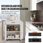 Kitchen Island Cart, 32 Mobile Carts with Storage Cabinet, Rolling Table with Power Outlet, Spice Rack, Towel Bar, Adjustable Shelf, White