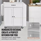 Kitchen Island Cart, 32 Mobile Carts with Storage Cabinet, Rolling Table with Power Outlet, Spice Rack, Towel Bar, Adjustable Shelf, White
