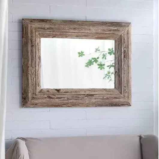 30 x 39 Inch Rectangular Wall Accent Mirror with Distressed Wood Frame