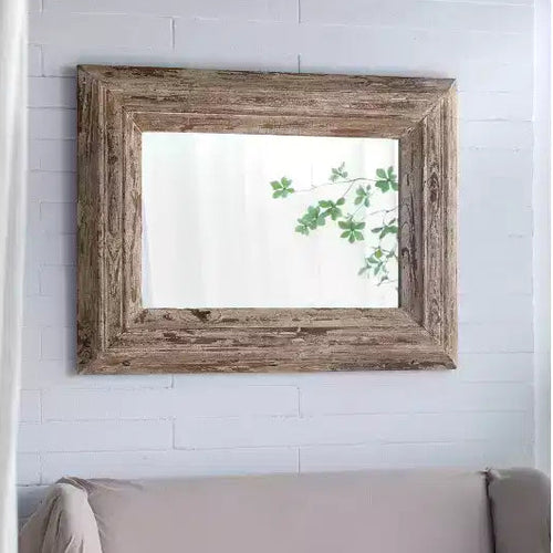 30 x 39 Inch Rectangular Wall Accent Mirror with Distressed Wood Frame