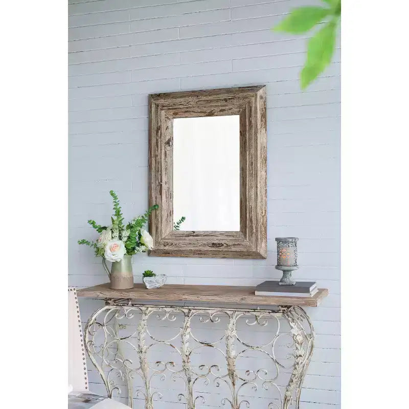 30 X 39 Inch Rectangular Wall Accent Mirror with Distressed Wood Frame