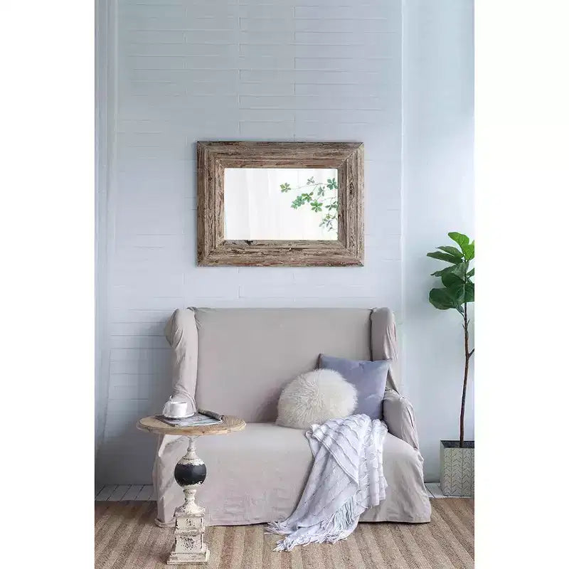 30 X 39 Inch Rectangular Wall Accent Mirror with Distressed Wood Frame