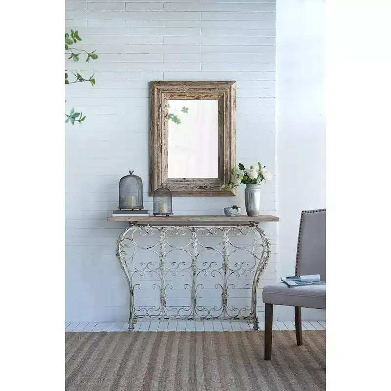 30 X 39 Inch Rectangular Wall Accent Mirror with Distressed Wood Frame