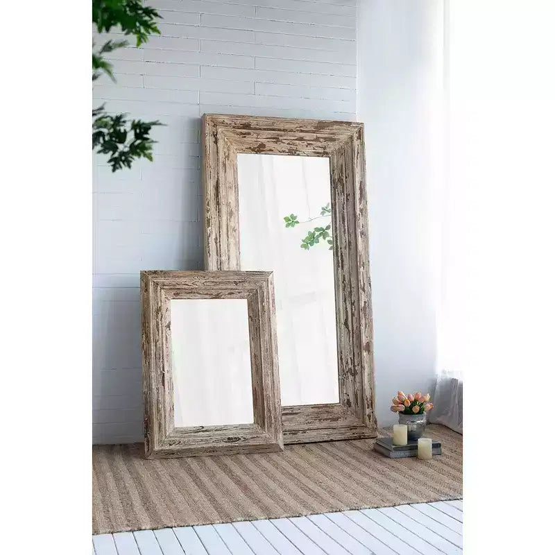 30 X 39 Inch Rectangular Wall Accent Mirror with Distressed Wood Frame