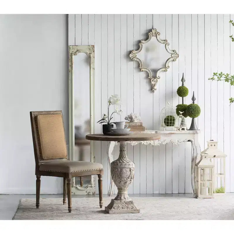 30 X 23.5 Inch Decorative White Wall Mirror with Scrollwork Design