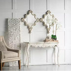 30 X 23.5 Inch Decorative White Wall Mirror with Scrollwork Design