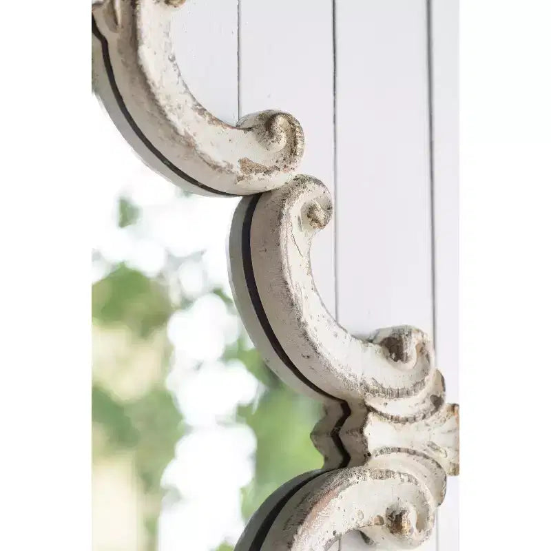 30 X 23.5 Inch Decorative White Wall Mirror with Scrollwork Design