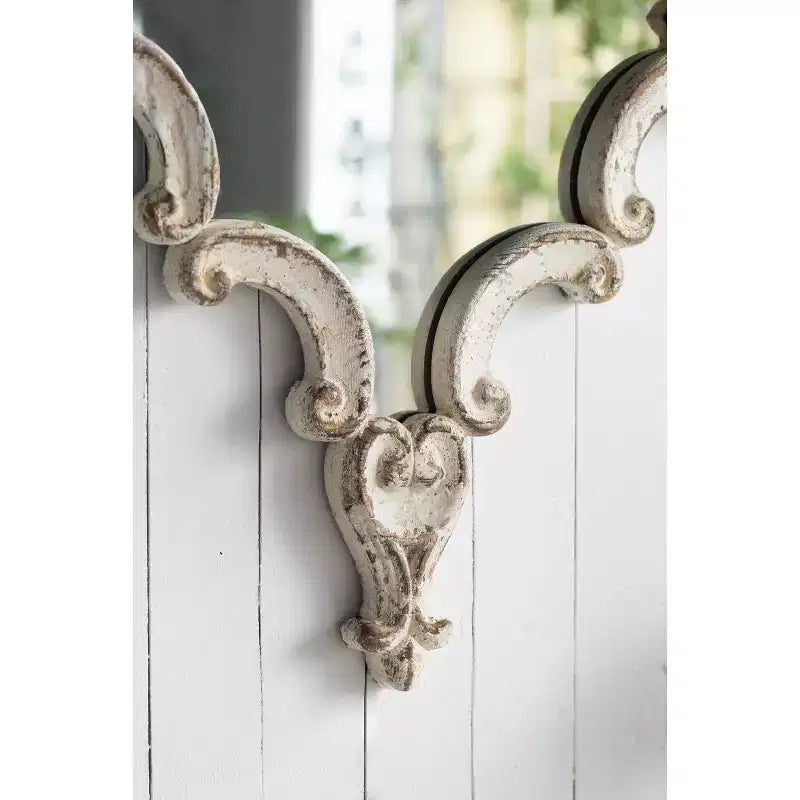 30 X 23.5 Inch Decorative White Wall Mirror with Scrollwork Design