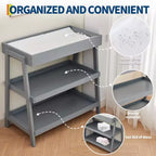 Baby Changing Table, Wooden Diaper Changing Table with Waterproof Pad, 3 Tier Diaper Portable Changing Station for Children's Room, Bedroom