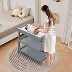Baby Changing Table, Wooden Diaper Changing Table with Waterproof Pad, 3 Tier Diaper Portable Changing Station for Children's Room, Bedroom