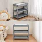 Baby Changing Table, Wooden Diaper Changing Table with Waterproof Pad, 3 Tier Diaper Portable Changing Station for Children's Room, Bedroom