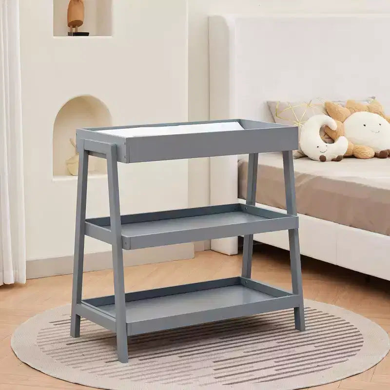 Baby Changing Table, Wooden Diaper Changing Table with Waterproof Pad, 3 Tier Diaper Portable Changing Station for Children's Room, Bedroom