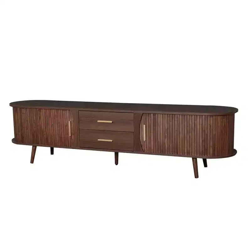 70.8 Mid-Century Modern TV Stand for 80 TV Entertainment Center with Storage for Living Room Bedroom Media Console Table with 2 Drawers Brown