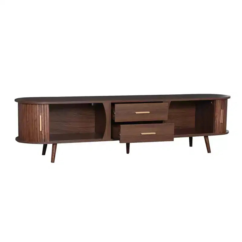70.8 Mid-Century Modern TV Stand for 80 TV Entertainment Center with Storage for Living Room Bedroom Media Console Table with 2 Drawers Brown