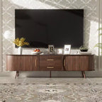 70.8 Mid-Century Modern TV Stand for 80 TV Entertainment Center with Storage for Living Room Bedroom Media Console Table with 2 Drawers Brown