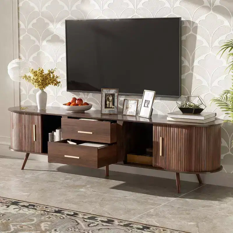 70.8 Mid-Century Modern TV Stand for 80 TV Entertainment Center with Storage for Living Room Bedroom Media Console Table with 2 Drawers Brown