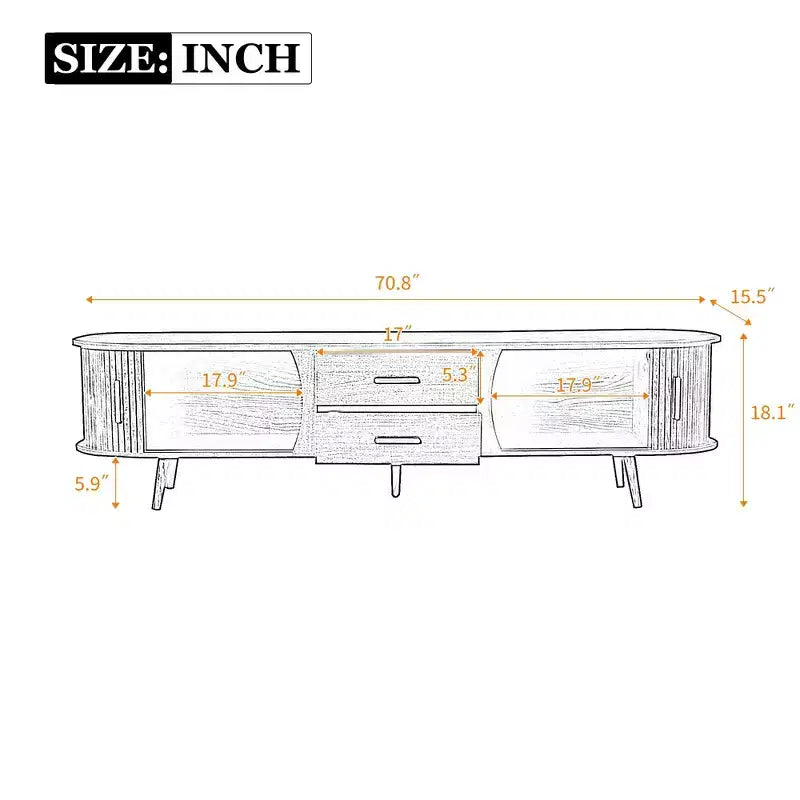 70.8 Mid-Century Modern TV Stand for 80 TV Entertainment Center with Storage for Living Room Bedroom Media Console Table with 2 Drawers Brown