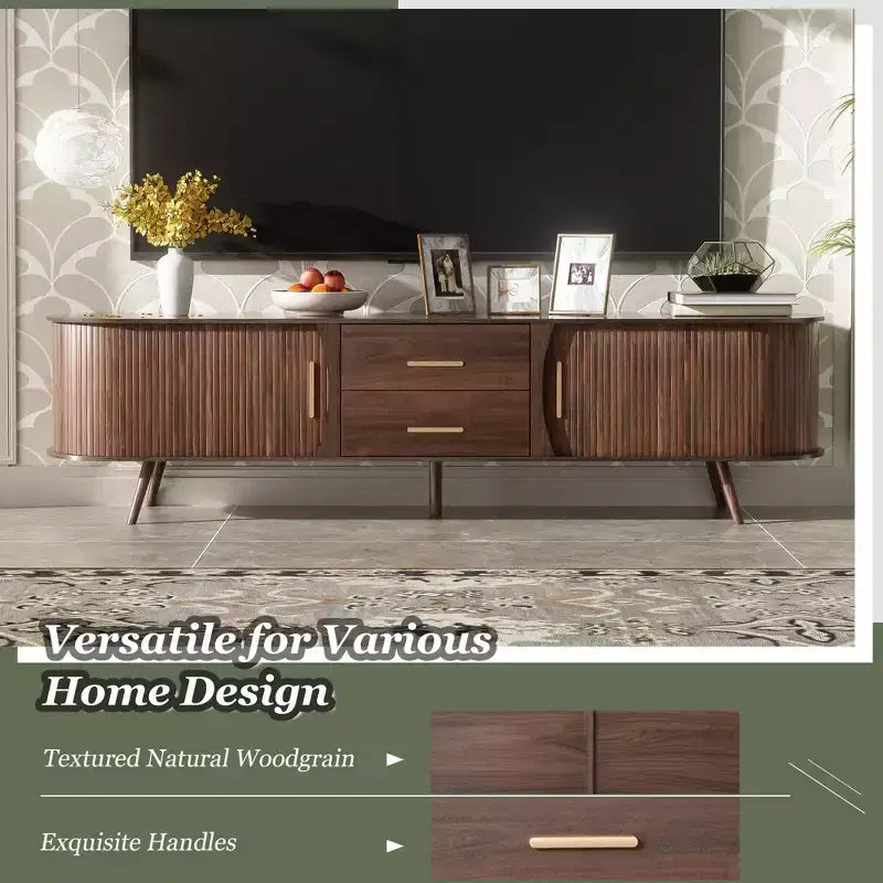 70.8 Mid-Century Modern TV Stand for 80 TV Entertainment Center with Storage for Living Room Bedroom Media Console Table with 2 Drawers Brown