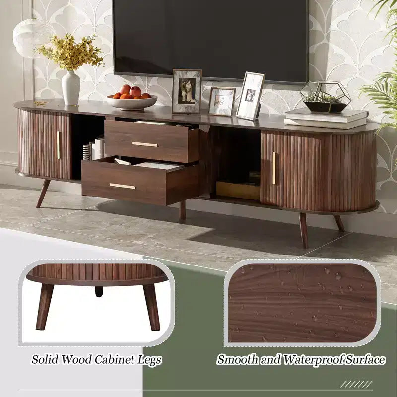 70.8 Mid-Century Modern TV Stand for 80 TV Entertainment Center with Storage for Living Room Bedroom Media Console Table with 2 Drawers Brown