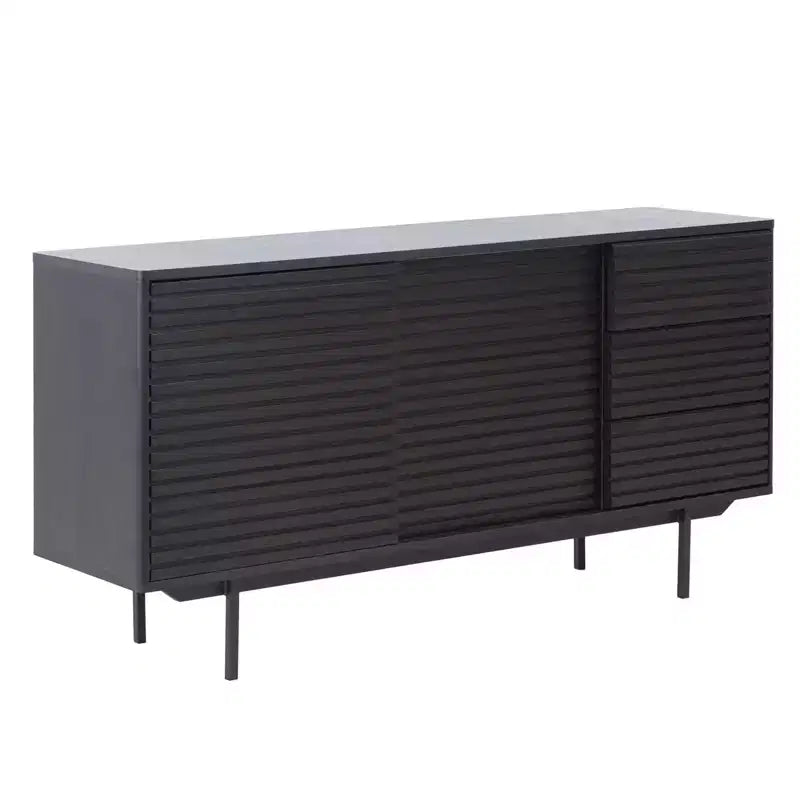 62.4 Inch Mid-Century Modern Sideboard Buffet Table with 3 Drawers & 2 Shelves, Iron Frame TV Stand Cabinet for Kitchen, Dining Room, Living Room