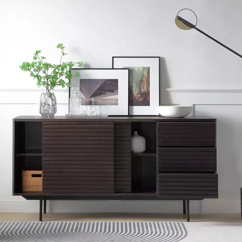 62.4 Inch Mid-Century Modern Sideboard Buffet Table with 3 Drawers & 2 Shelves, Iron Frame TV Stand Cabinet for Kitchen, Dining Room, Living Room