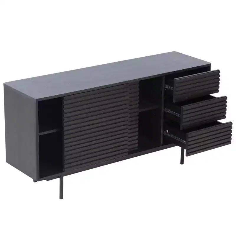 62.4 Inch Mid-Century Modern Sideboard Buffet Table with 3 Drawers & 2 Shelves, Iron Frame TV Stand Cabinet for Kitchen, Dining Room, Living Room