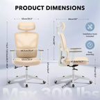 Chaise de bureau ergonomique à dossier haut, chaise de jeu en maille respirante avec soutien lombaire réglable et accoudoirs 3D