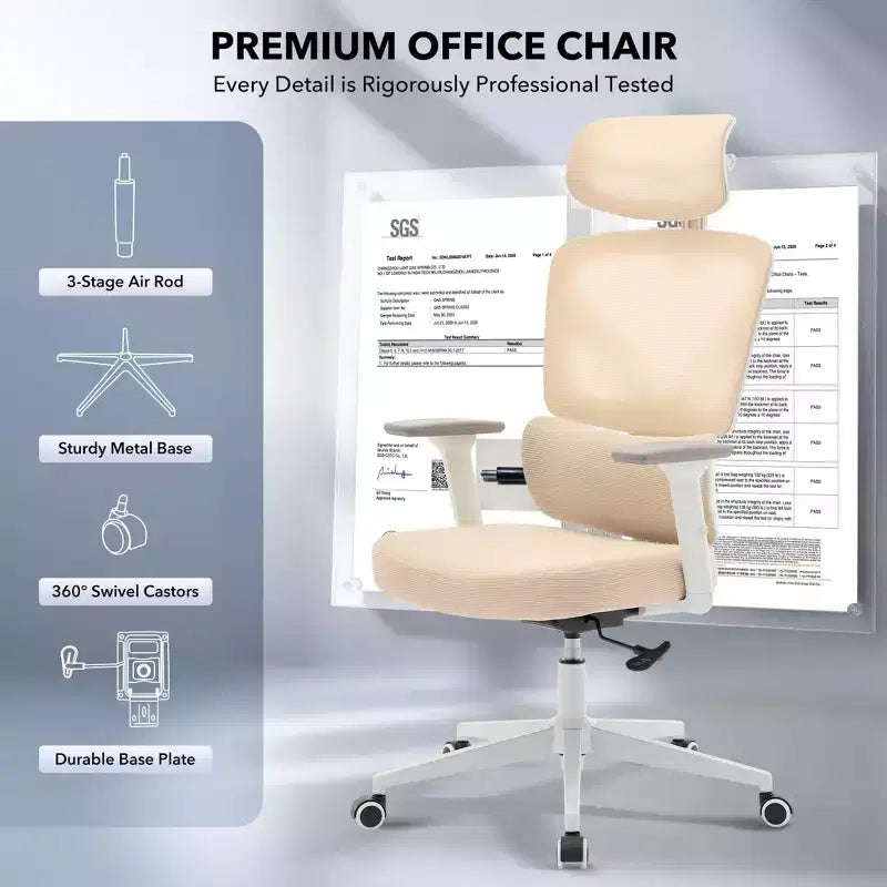 Chaise de bureau ergonomique à dossier haut, chaise de jeu en maille respirante avec soutien lombaire réglable et accoudoirs 3D