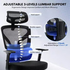 Chaise de bureau ergonomique à dossier haut, chaise de jeu en maille respirante avec soutien lombaire réglable et accoudoirs 3D