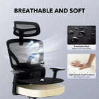 Chaise de bureau ergonomique à dossier haut, chaise de jeu en maille respirante avec soutien lombaire réglable et accoudoirs 3D