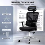 Chaise de bureau ergonomique à dossier haut, chaise de jeu en maille respirante avec soutien lombaire réglable et accoudoirs 3D