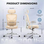 Chaise de bureau ergonomique à dossier haut, chaise de jeu en maille respirante avec soutien lombaire réglable et accoudoirs 3D
