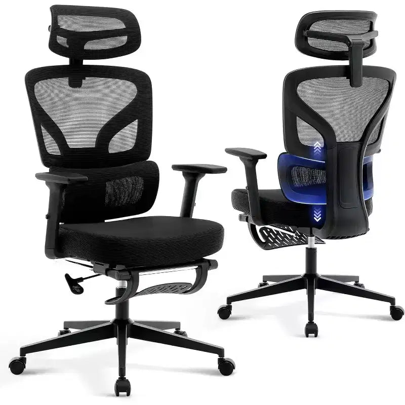 Chaise de bureau ergonomique à dossier haut, chaise de jeu en maille respirante avec soutien lombaire réglable et accoudoirs 3D