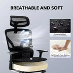 Chaise de bureau ergonomique à dossier haut, chaise de jeu en maille respirante avec soutien lombaire réglable et accoudoirs 3D
