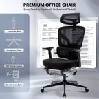 Chaise de bureau ergonomique à dossier haut, chaise de jeu en maille respirante avec soutien lombaire réglable et accoudoirs 3D