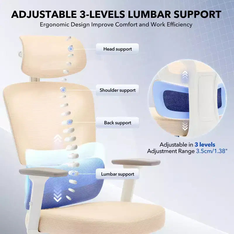 Chaise de bureau ergonomique à dossier haut, chaise de jeu en maille respirante avec soutien lombaire réglable et accoudoirs 3D