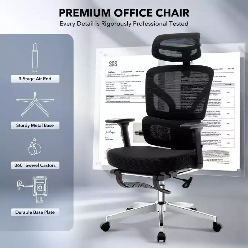Chaise de bureau ergonomique à dossier haut, chaise de jeu en maille respirante avec soutien lombaire réglable et accoudoirs 3D