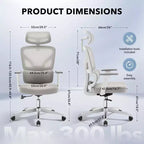 Chaise de bureau ergonomique à dossier haut, chaise de jeu en maille respirante avec soutien lombaire réglable et accoudoirs 3D
