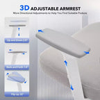 Chaise de bureau ergonomique à dossier haut, chaise de jeu en maille respirante avec soutien lombaire réglable et accoudoirs 3D